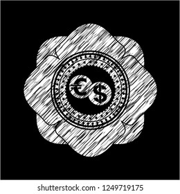currency exchange icon drawn on blackboard