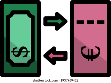 Currency Exchange Icon. Editable Thick Outline With Color Fill Design. Vector Illustration.