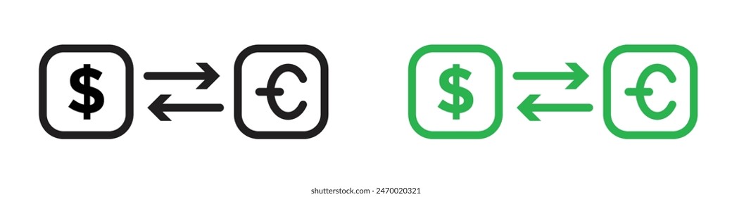 Currency exchange icon featuring different currencies, ideal for international finance and travel services