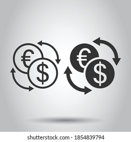 Currency exchange icon in flat style. Dollar euro transfer vector illustration on white isolated background. Financial process business concept.