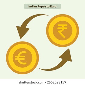 Ícone de câmbio de moeda com rúpia indiana e moedas de euro, fluxo de loop de seta, conceito de vetor plano para forex, transações financeiras e visuais de conversão de moeda internacional