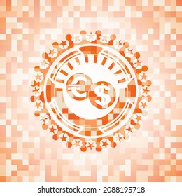 Devisensymbol in abstraktem orangefarbenem Mosaikzeichen. 