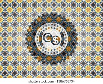 currency exchange icon inside arabesque emblem. arabic decoration.