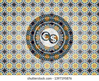 currency exchange icon inside arabesque badge background. arabic decoration.