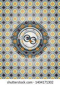 currency exchange icon inside arabesque emblem. arabic decoration.