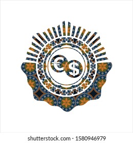 currency exchange icon inside arabesque style badge. arabic decoration.