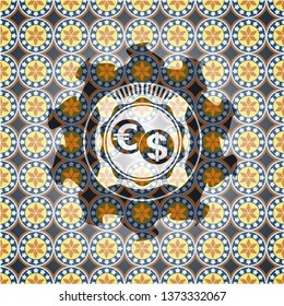 currency exchange icon inside arabic emblem. Arabesque decoration.