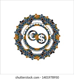 currency exchange icon inside arabic emblem. Arabesque decoration.