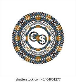 currency exchange icon inside arabic emblem. Arabesque decoration.