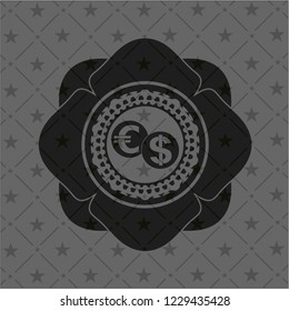 currency exchange icon inside black emblem