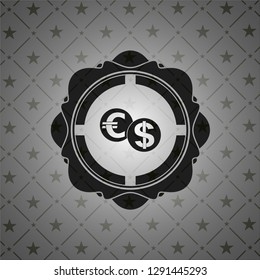 currency exchange icon inside black badge