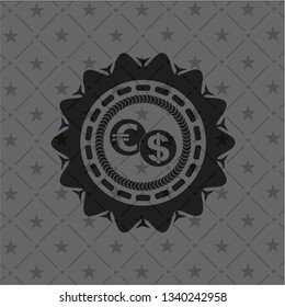 currency exchange icon inside black emblem