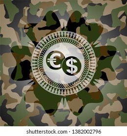 currency exchange icon inside camo texture