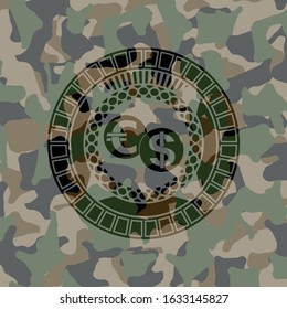 currency exchange icon inside camo texture