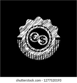 currency exchange icon inside chalk emblem