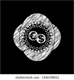 currency exchange icon inside chalk emblem