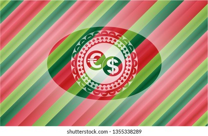 currency exchange icon inside christmas style badge..
