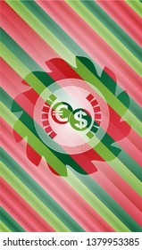 currency exchange icon inside christmas style emblem.
