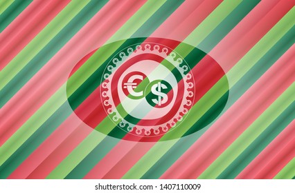 currency exchange icon inside christmas colors style emblem.