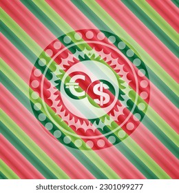 currency exchange icon inside christmas colors style emblem. 