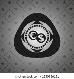 currency exchange icon inside dark badge or emblem