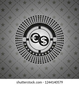 currency exchange icon inside dark emblem. Retro