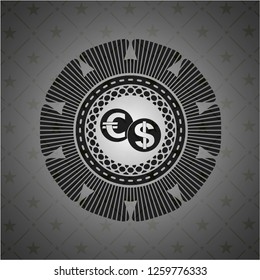 currency exchange icon inside dark emblem. Retro