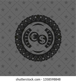 currency exchange icon inside dark badge