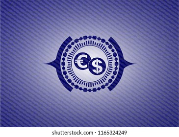 currency exchange icon inside denim background