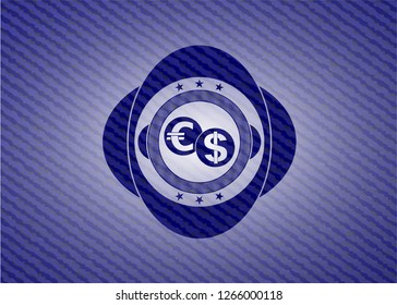 currency exchange icon inside emblem with jean high quality background