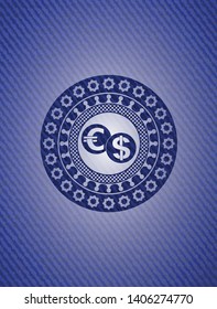 currency exchange icon inside emblem with jean high quality background