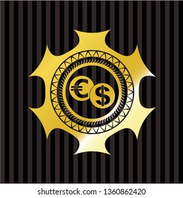 currency exchange icon inside gold shiny emblem
