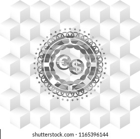 currency exchange icon inside grey emblem. Vintage with geometric cube white background