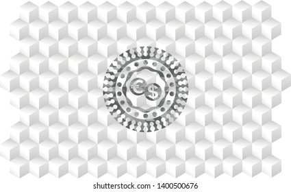 currency exchange icon inside grey emblem. Retro with geometric cube white background