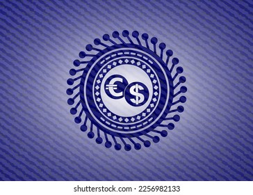icono de cambio de moneda en el fondo de jean. 