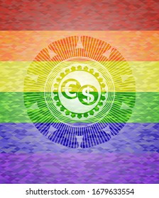 icono de cambio de moneda dentro del emblema de colores de lgbt 