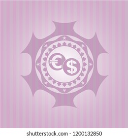 currency exchange icon inside pink icon or emblem