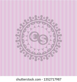 currency exchange icon inside realistic pink emblem