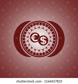 currency exchange icon inside red emblem