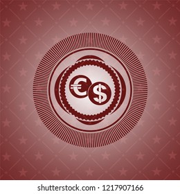 currency exchange icon inside red icon or emblem