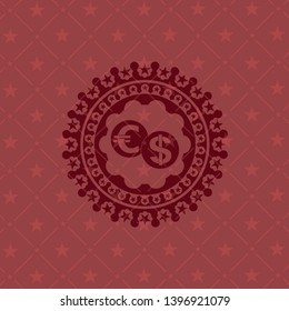 currency exchange icon inside red icon or emblem