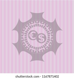 currency exchange icon inside retro style pink emblem