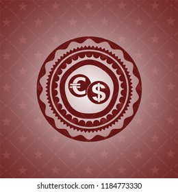 currency exchange icon inside retro red emblem
