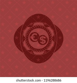 currency exchange icon inside retro red emblem