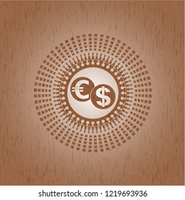 currency exchange icon inside retro style wood emblem