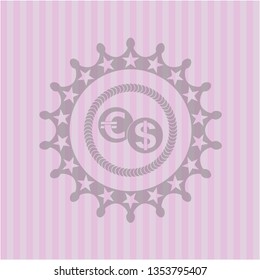 currency exchange icon inside retro style pink emblem