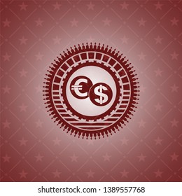 currency exchange icon inside retro red emblem