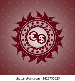 currency exchange icon inside retro red emblem