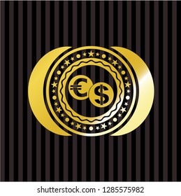 currency exchange icon inside shiny emblem