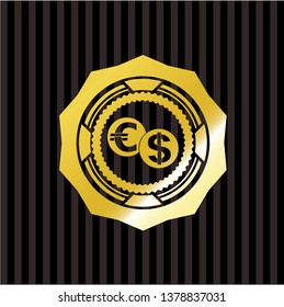 currency exchange icon inside shiny emblem